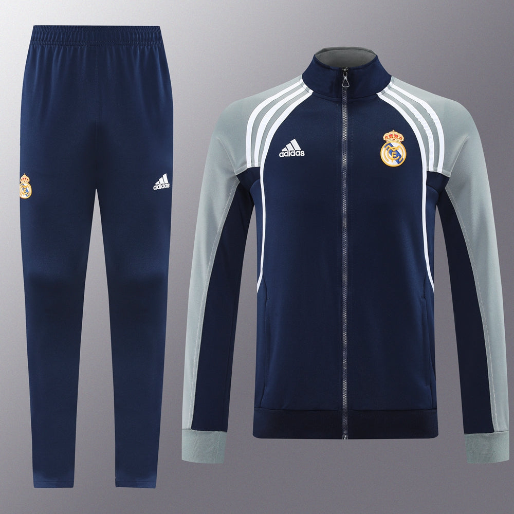 Ensemble de survêtement veste-pantalon Real Madrid Pre-Match bleu marine et gris