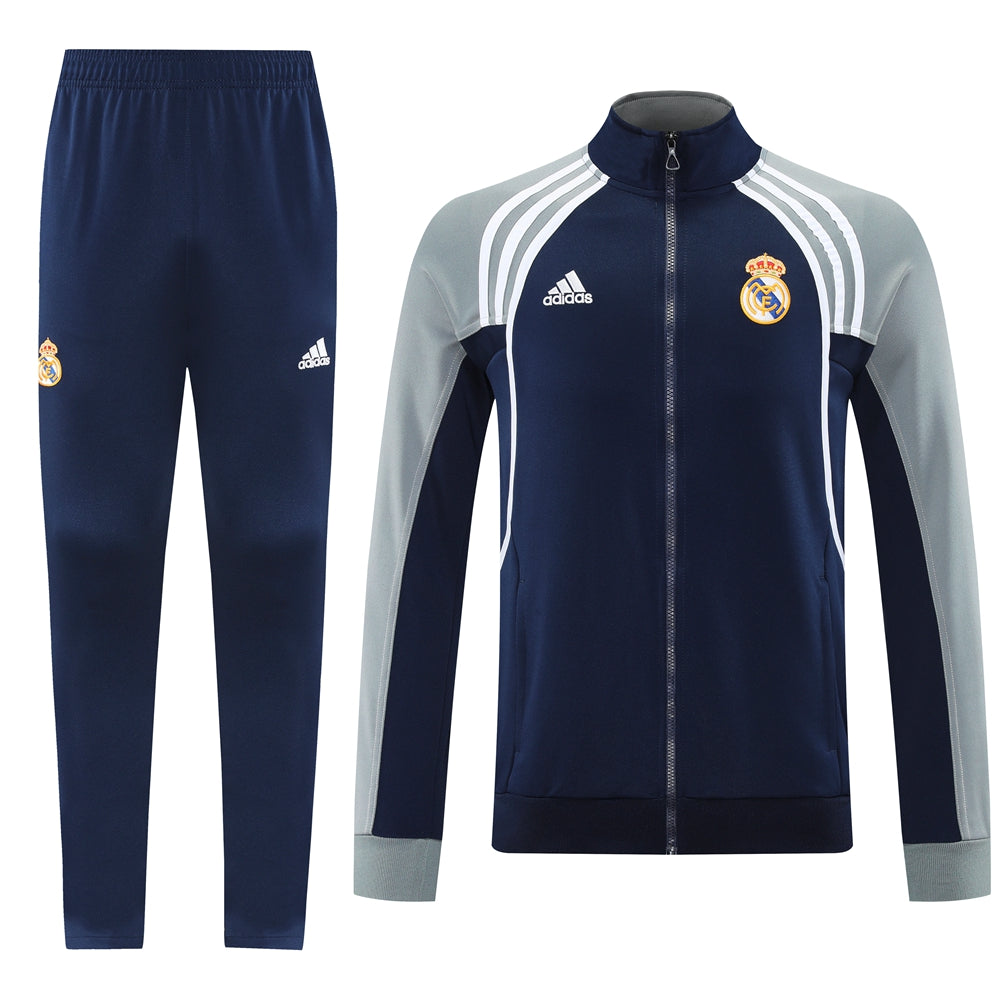 Ensemble de survêtement veste-pantalon Real Madrid Pre-Match bleu marine et gris