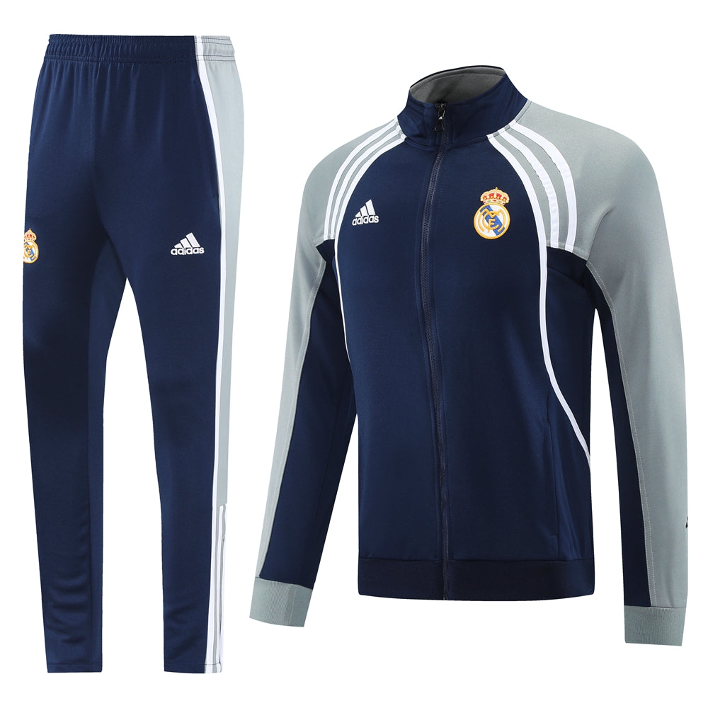 Ensemble de survêtement veste-pantalon Real Madrid Pre-Match bleu marine et gris