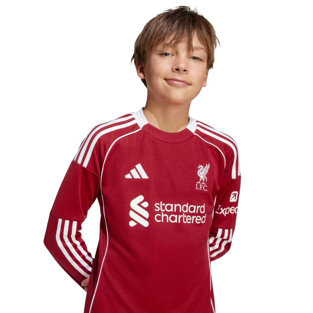 Maillot de football à manches longues domicile pour jeune Liverpool 2025-26