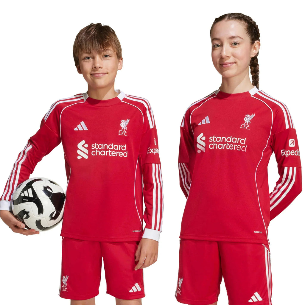 Maillot de football à manches longues domicile pour jeune Liverpool 2025-26