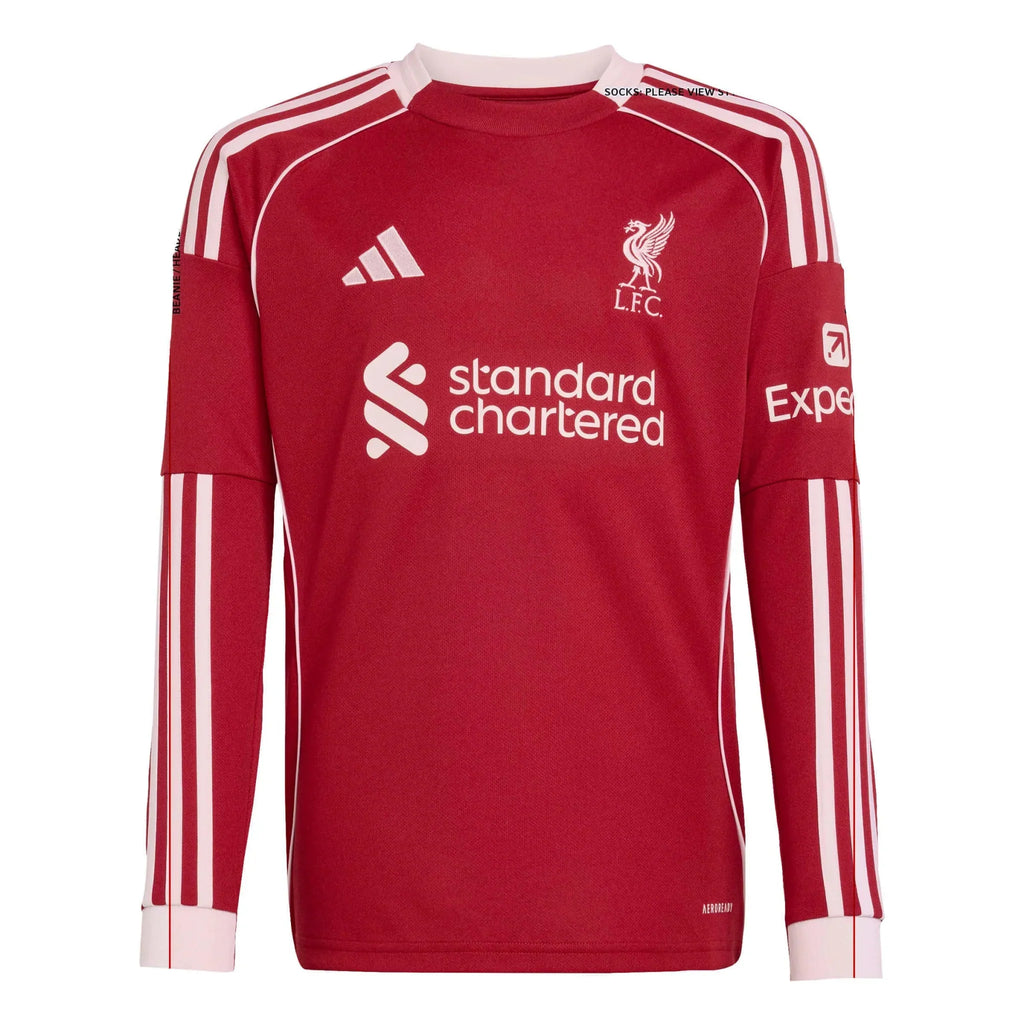 Maillot de football à manches longues domicile pour jeune Liverpool 2025-26