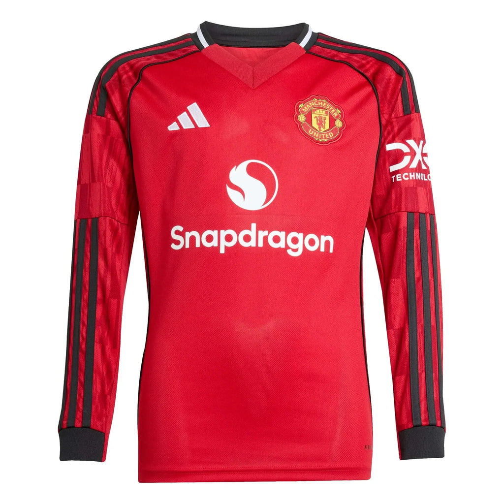 Manchester United 2025-26 Youth Stadium Home Long-Sleeve Soccer Jersey