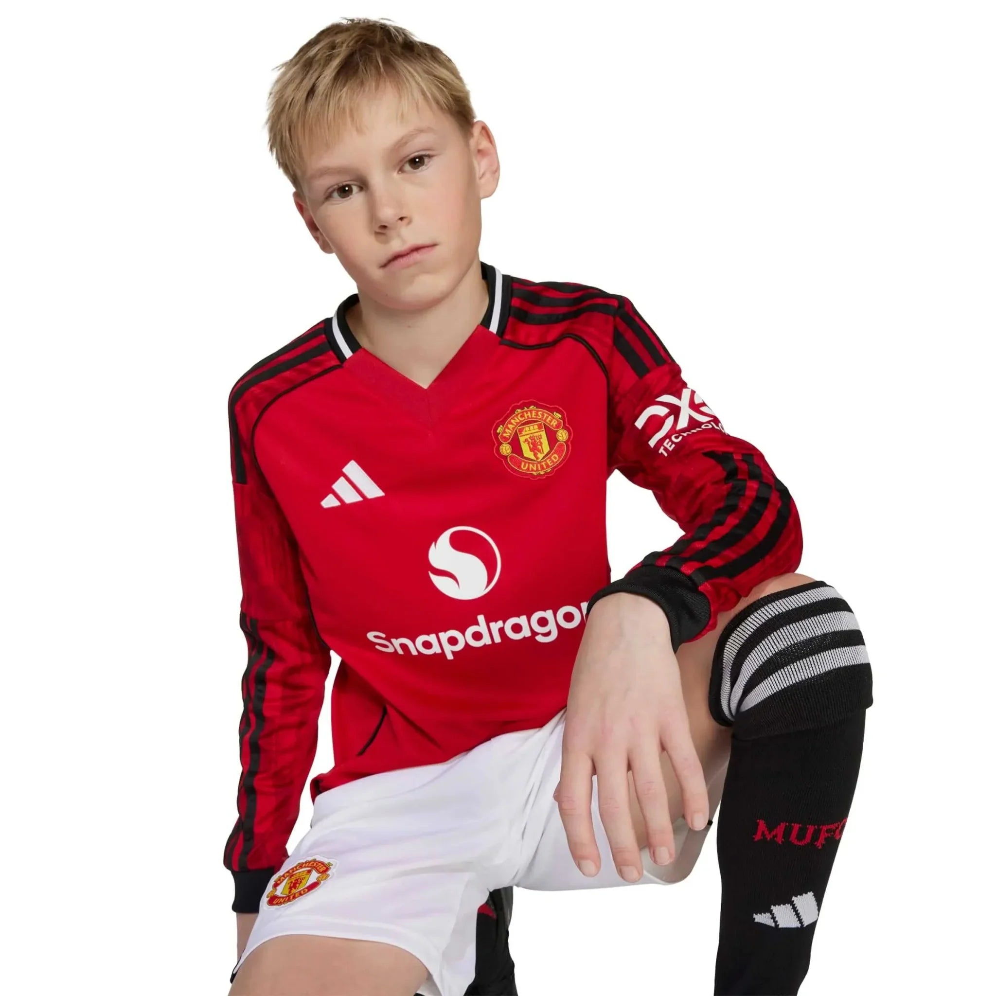Manchester United 2025-26 Youth Stadium Home Long-Sleeve Soccer Jersey