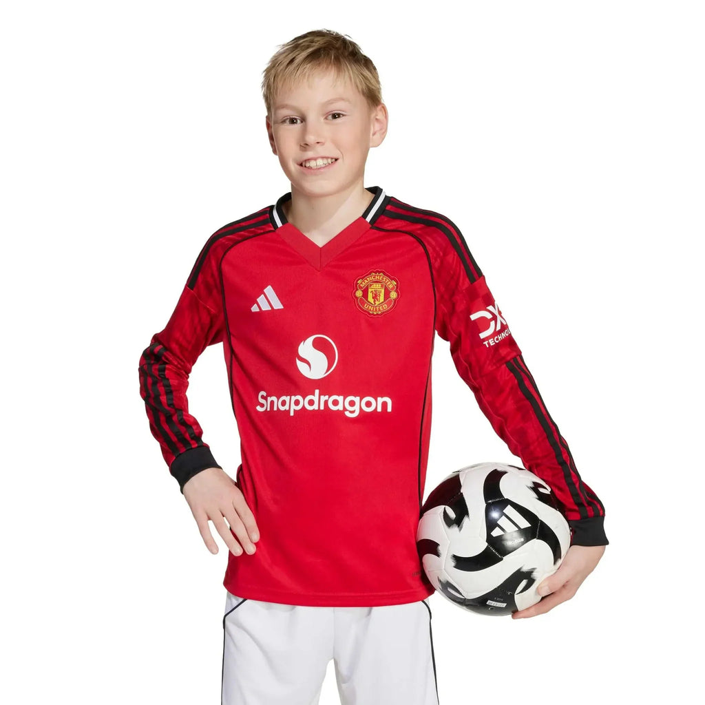 Manchester United 2025-26 Youth Stadium Home Long-Sleeve Soccer Jersey