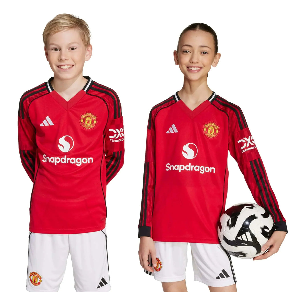 Manchester United 2025-26 Youth Stadium Home Long-Sleeve Soccer Jersey