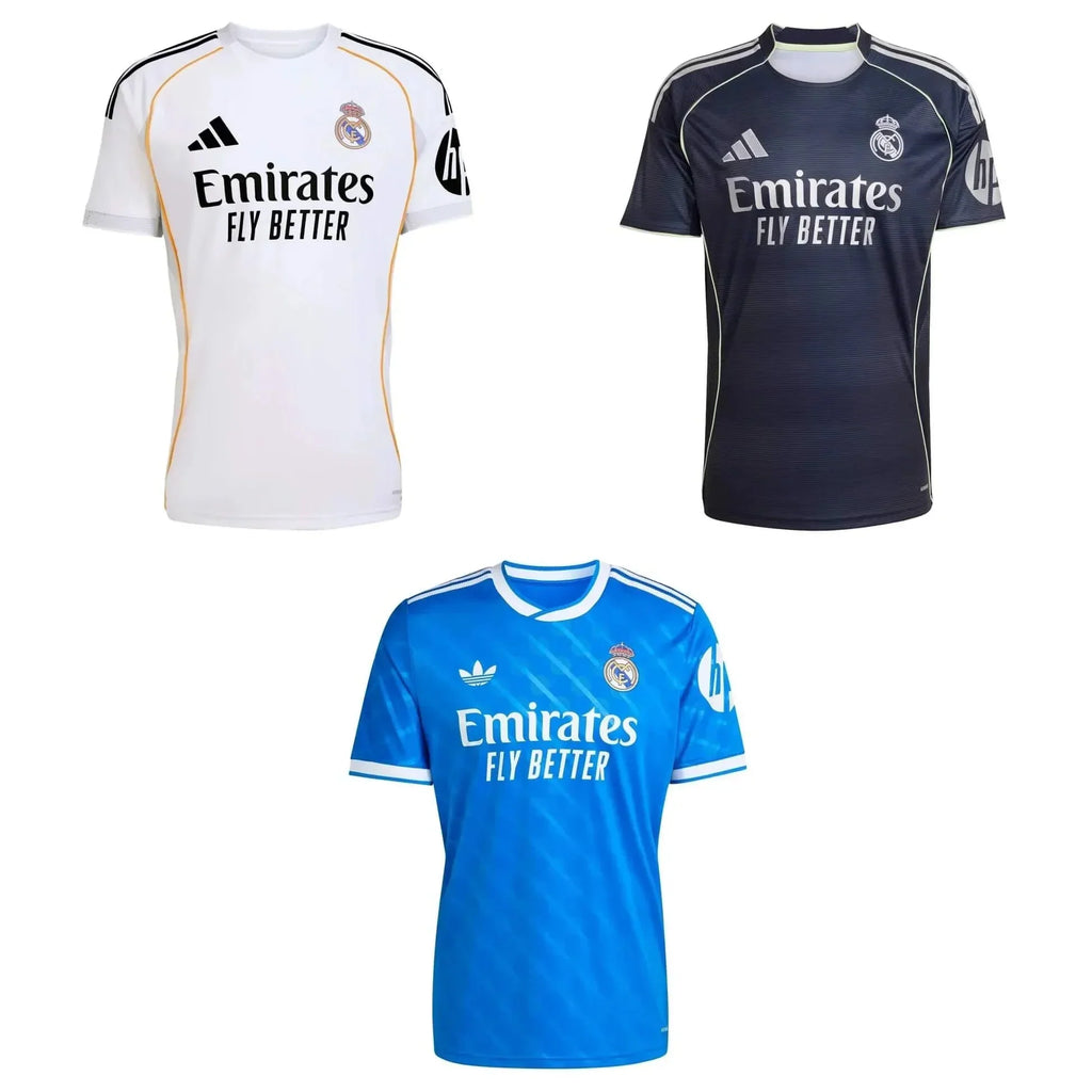 Maillot Domicile/Extérieur/Troisième de la saison 2025-26 du Real Madrid - Pack