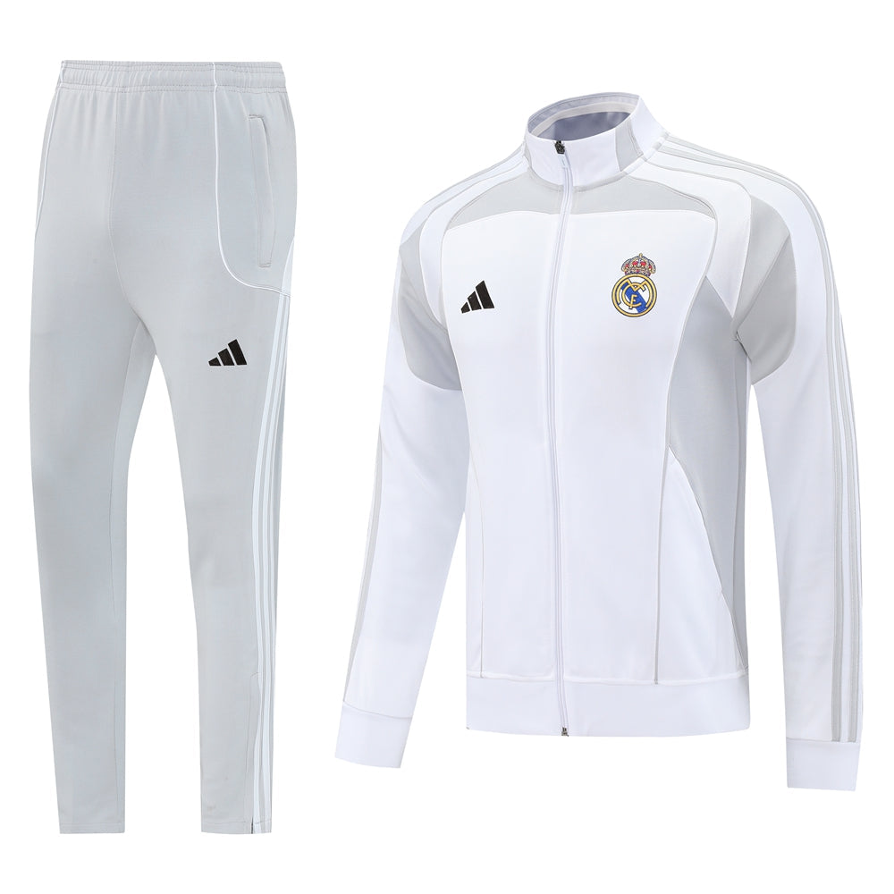 Survêtement veste blanche et grise d'avant-match Real Madrid
