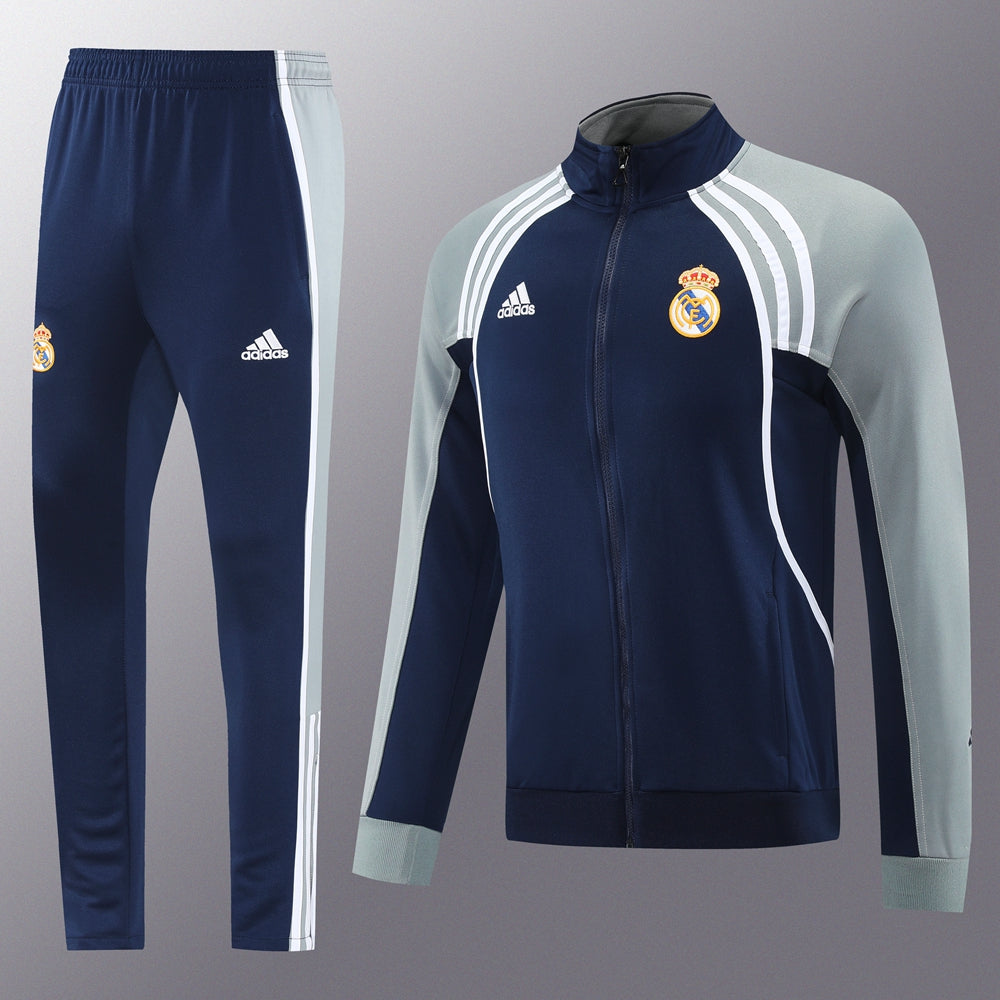 Ensemble de survêtement veste-pantalon Real Madrid Pre-Match bleu marine et gris