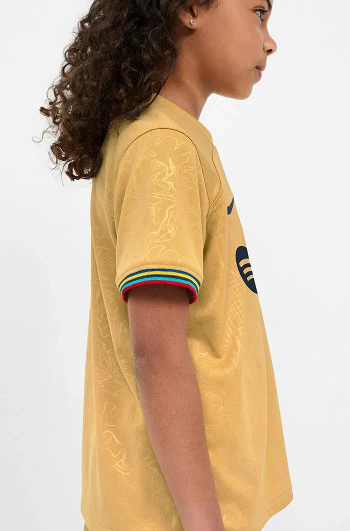 Barcelona 2022-23 Away Little Kids Kit Gold-Navy